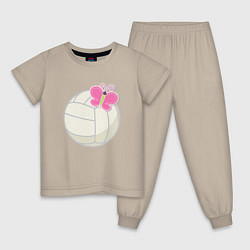 Пижама хлопковая детская Мяч и бабочка, цвет: миндальный