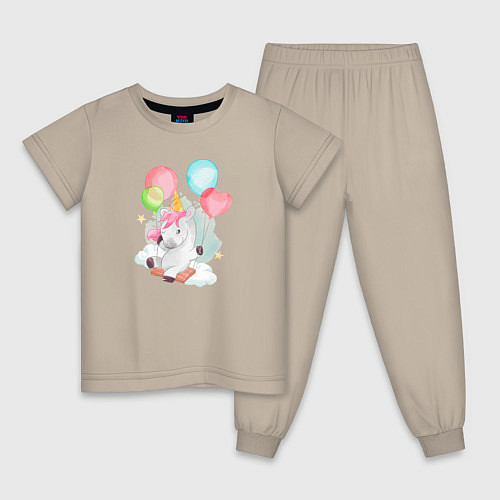 Детская пижама Единорог с воздушными шариками / Миндальный – фото 1