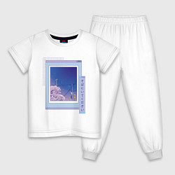 Пижама хлопковая детская Vaporwave Аниме Пейзаж, цвет: белый