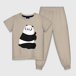 Пижама хлопковая детская Возмущенная панда, цвет: миндальный