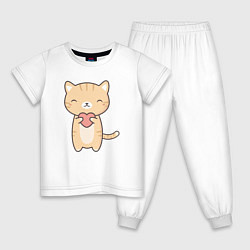 Пижама хлопковая детская Love Cat, цвет: белый