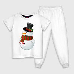 Пижама хлопковая детская Снеговик, цвет: белый