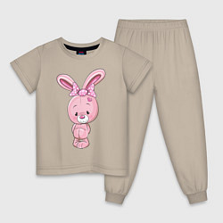 Пижама хлопковая детская Плюшевый зайка, цвет: миндальный