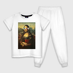 Пижама хлопковая детская Мона Лиза Хипстер Прикол Очки, цвет: белый