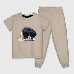 Пижама хлопковая детская Клинок, рассекающий демонов, цвет: миндальный