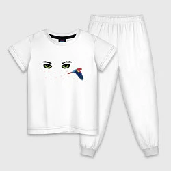 Пижама хлопковая детская Глаза и попугай, цвет: белый