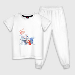 Пижама хлопковая детская Кошачья группа, цвет: белый