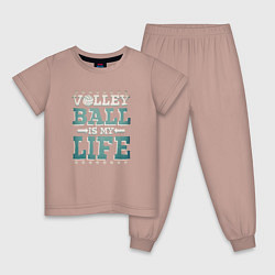 Пижама хлопковая детская Волейбол - моя жизнь, цвет: пыльно-розовый