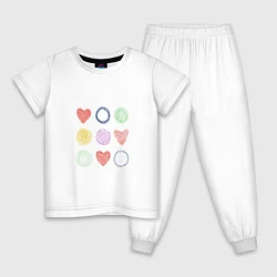 Пижама хлопковая детская Цветные сердца и круги, цвет: белый