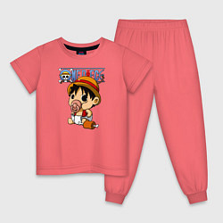 Пижама хлопковая детская Малыш Луффи One Piece, цвет: коралловый
