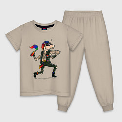 Пижама хлопковая детская Единорг Панк, цвет: миндальный