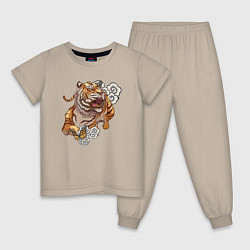 Пижама хлопковая детская Год тигра, цвет: миндальный