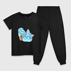 Пижама хлопковая детская Мороженко-слайм, цвет: черный
