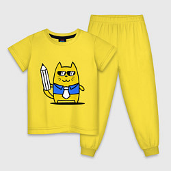 Пижама хлопковая детская Деловой котик, цвет: желтый