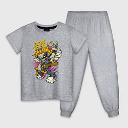Пижама хлопковая детская Скелетон рокер, цвет: меланж