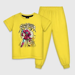 Пижама хлопковая детская Скелетон хоккеист, цвет: желтый