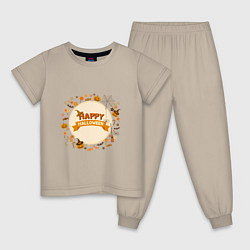 Пижама хлопковая детская Сладость или гадость, цвет: миндальный