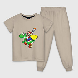 Пижама хлопковая детская Yoshi&Mario, цвет: миндальный