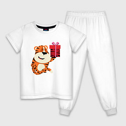 Пижама хлопковая детская Тигренок с подарком к Новому Году, цвет: белый