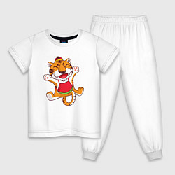 Пижама хлопковая детская Веселый тигр в прыжке, цвет: белый
