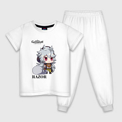 Пижама хлопковая детская Геншин импакт РэйзорGenshin, цвет: белый