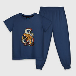 Пижама хлопковая детская Змея и Тигр, цвет: тёмно-синий