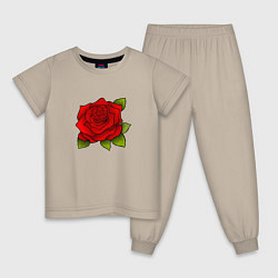 Пижама хлопковая детская Красная роза Рисунок, цвет: миндальный