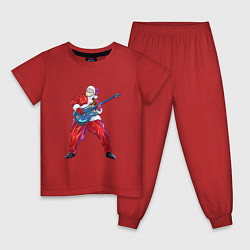 Пижама хлопковая детская Санта гитарист, цвет: красный