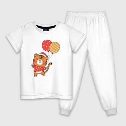 Пижама хлопковая детская Тигренок с шариками, цвет: белый