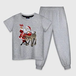 Пижама хлопковая детская Прикольный дедуля с подарком и олень, цвет: меланж