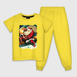 Пижама хлопковая детская Дед Мороз спешит с подарками, цвет: желтый