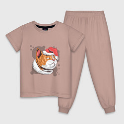 Пижама хлопковая детская Christmas Cat, цвет: пыльно-розовый