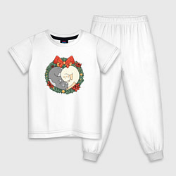 Пижама хлопковая детская Новый год Котики, цвет: белый