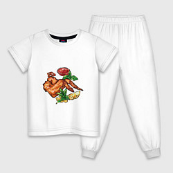 Пижама хлопковая детская Куры гриль, цвет: белый