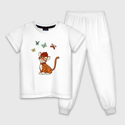 Пижама хлопковая детская Тигр и бабочки 2022 Новый год, цвет: белый
