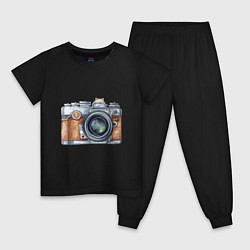 Пижама хлопковая детская Ретро фотокамера, цвет: черный