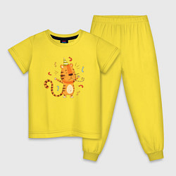 Пижама хлопковая детская Праздничный тигр, цвет: желтый