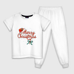 Пижама хлопковая детская Merry Christmas 2022, цвет: белый