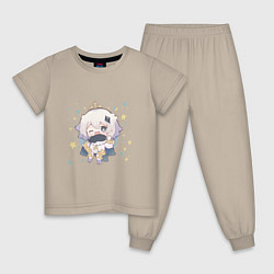 Пижама хлопковая детская Чиби Паймон, цвет: миндальный