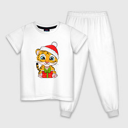 Пижама хлопковая детская Маленький тигренок 2022 с подарком, цвет: белый