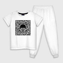 Пижама хлопковая детская SKULL & BONES QR-code, цвет: белый