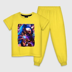 Пижама хлопковая детская ARCANE LOL JINX FACE LEAGUE OF LEGENDS, цвет: желтый
