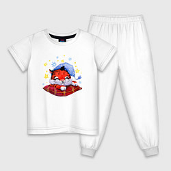 Пижама хлопковая детская Сонный тигренок, цвет: белый