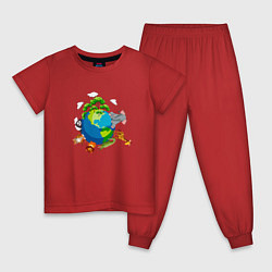 Пижама хлопковая детская Мир животных, цвет: красный