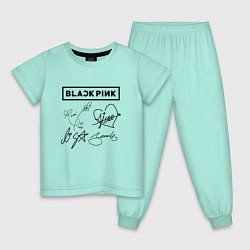 Пижама хлопковая детская BLACKPINK АВТОГРАФЫ ЧЁРНЫЙ БЛЭКПИНК, цвет: мятный