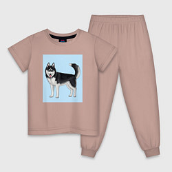Пижама хлопковая детская Сибирский хаски собака, цвет: пыльно-розовый