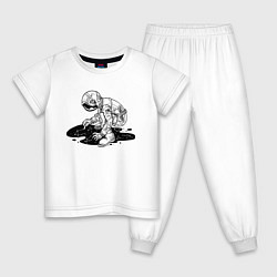 Пижама хлопковая детская Космические рисунки, цвет: белый