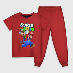 Пижама хлопковая детская Луиджи и Марио, цвет: красный