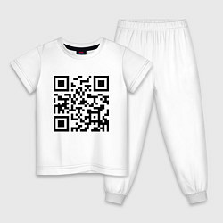 Пижама хлопковая детская Хочу в тайгу - QR code, цвет: белый