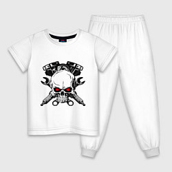 Пижама хлопковая детская Moto skull, цвет: белый